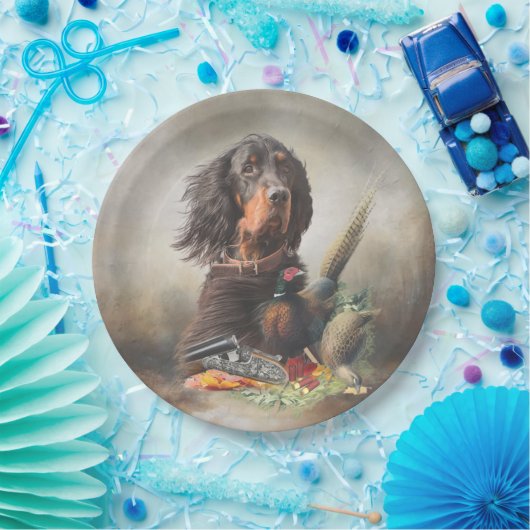 Gordon setter met fazanten, Art Papieren Bordje (Feest)