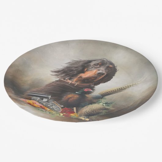 Gordon setter met fazanten, Art Papieren Bordje (Gekanteld)