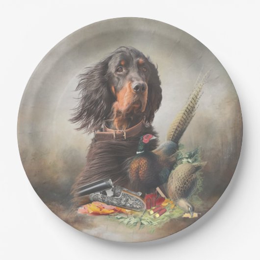 Gordon setter met fazanten, Art Papieren Bordje (Voorkant)