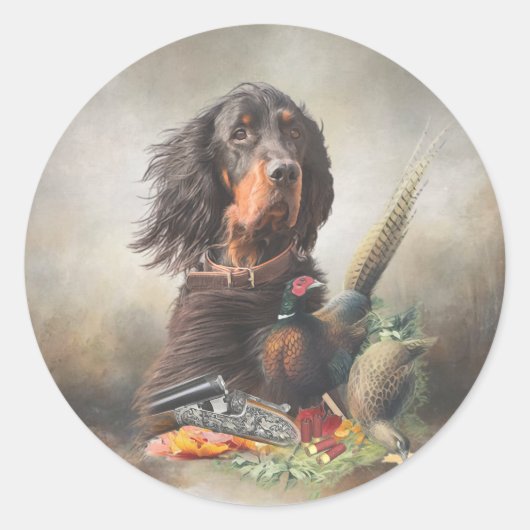 Gordon setter met fazanten, Art Ronde Sticker (Voorkant)