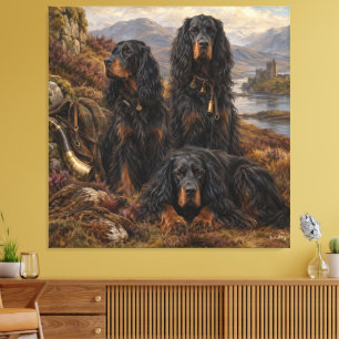Gordon setter met fazanten, Kunst Canvas Afdruk