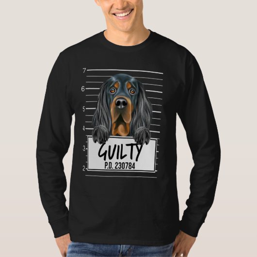 Gordon Setter Mugshot Schuldig Hond T-shirt (Voorkant)