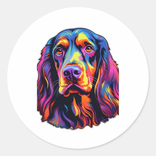 Gordon Setter Neon Design Ronde Sticker (Voorkant)