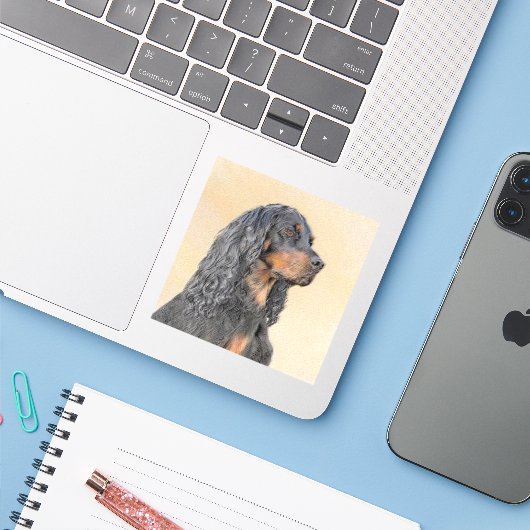 Gordon Setter Painting - Cute Original Dog Art Sticker (Laptop met iPhone)