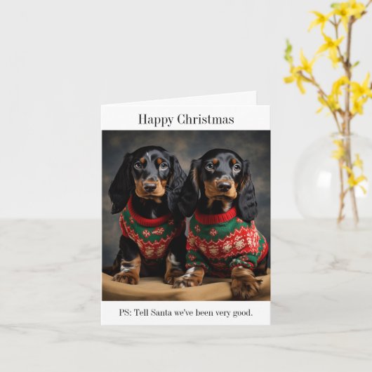Gordon Setter Puppies in Kersttruien Kaart (Gele Bloem)