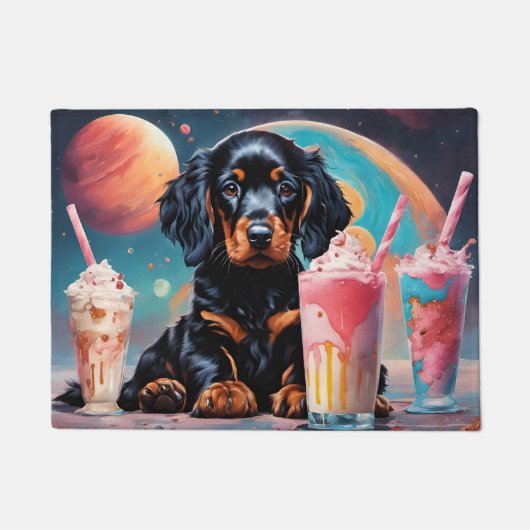Gordon Setter Puppy En Milkshakes Deurmat (Voorkant)