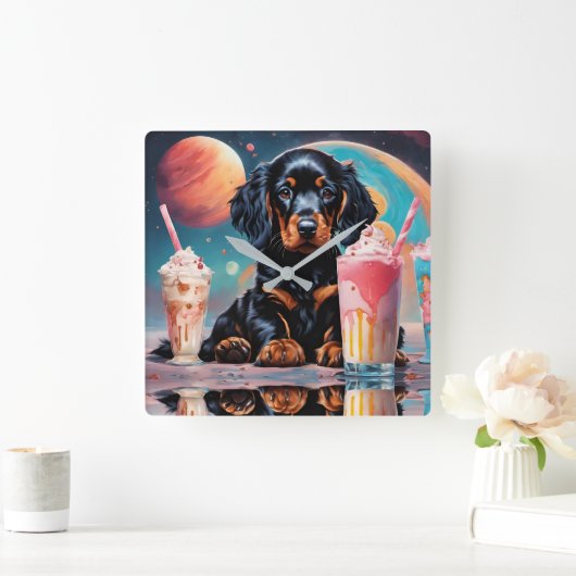 Gordon Setter Puppy N Milkshakes Vierkante Klok (Huis)