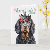 Gordon Setter Queen voor een Dag Funny Birthday Kaart (Gele Bloem)