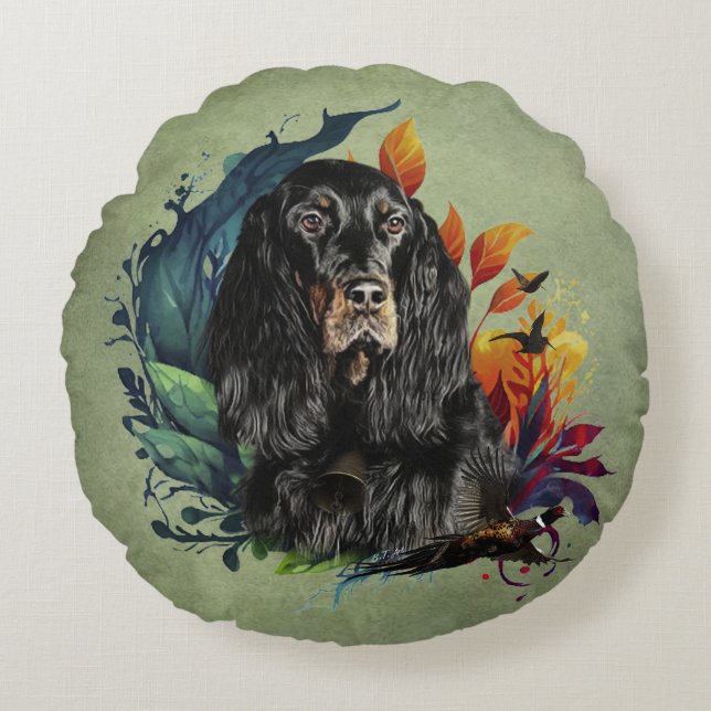 Gordon Setter Rond Kussen (Voorkant)