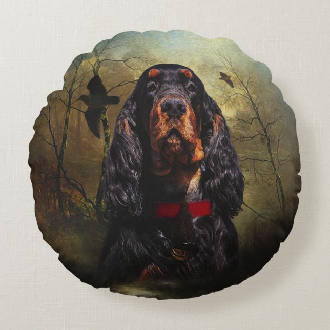 Gordon Setter Rond Kussen (Voorkant)