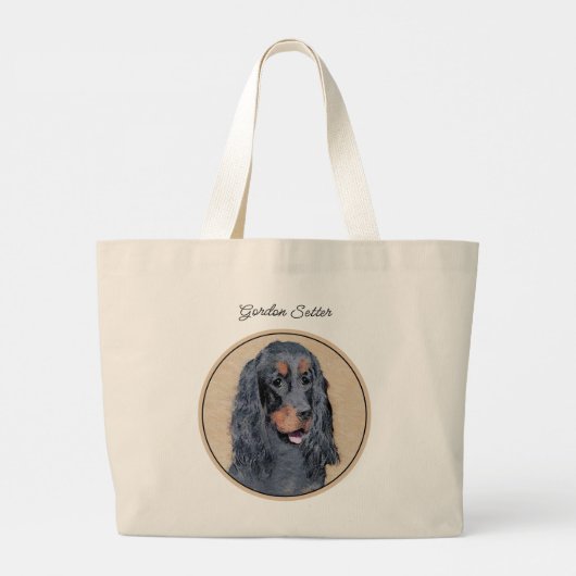 Gordon Setter Schilderij Zwart Schattige Originele Grote Tote Bag (Achterkant)