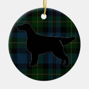 Gordon Setter Silhouette over Tartan Ornament