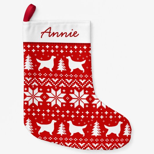 Gordon Setter Silhouettes Pattern Red en White Kleine Kerstsok (Voorkant)