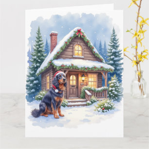 Gordon Setter Sneeuwlodge Santa-hoed Kerst Kunst Kaart