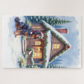 Gordon Setter Sneeuwlodge Santa-hoed Kerst Kunst Legpuzzel (Horizontaal)