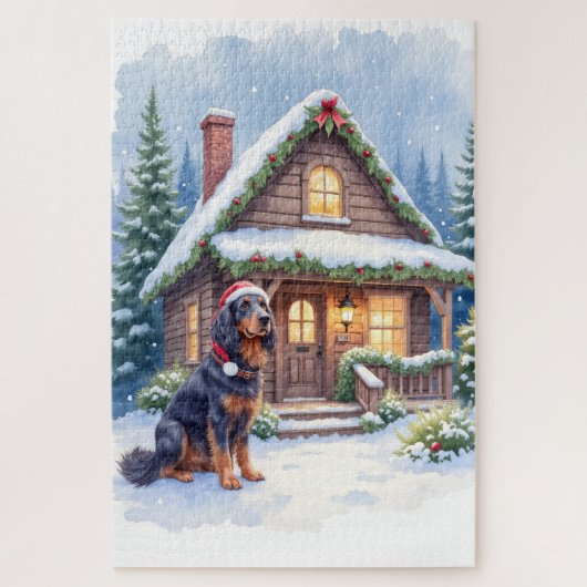 Gordon Setter Sneeuwlodge Santa-hoed Kerst Kunst Legpuzzel (Verticaal)