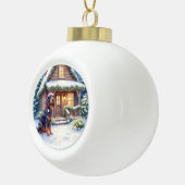 Gordon Setter Snowy Lodge Santa Hat Christmas Art Keramische Bal Ornament (Rechts)