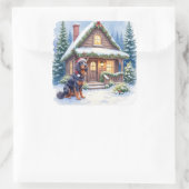 Gordon Setter Snowy Lodge Santa Hat Christmas Art Vierkante Sticker (Tas)