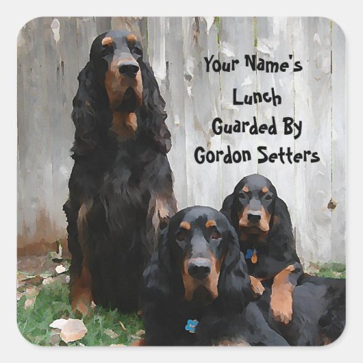 Gordon Setters op Lunch Guard Square Stickers (Voorkant)