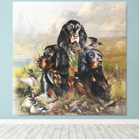 Gordon Setters, Passie voor vogels, Kunst Canvas Afdruk (Insitu (Houten vloer))