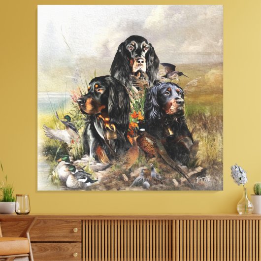 Gordon Setters, Passie voor vogels, Kunst Canvas Afdruk (Insitu (Woonkamer))