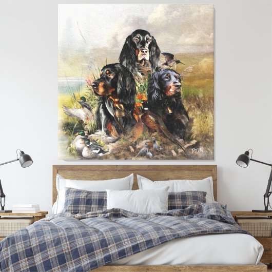 Gordon Setters, Passie voor vogels, Kunst Canvas Afdruk (Insitu (Slaapkamer))