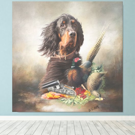 Gordon Setters, Passie voor vogels, Kunst Canvas Afdruk (Insitu (Houten vloer))