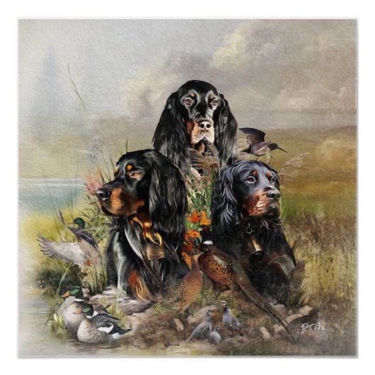 Gordon Setters, Passie voor vogels, Kunst Perfect Poster (Voorkant)