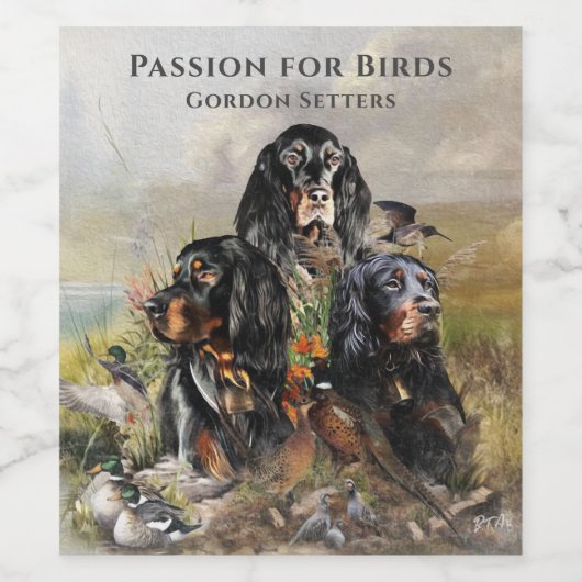 Gordon Setters, Passie voor vogels, Kunst Wijn Etiket (Enkel label)