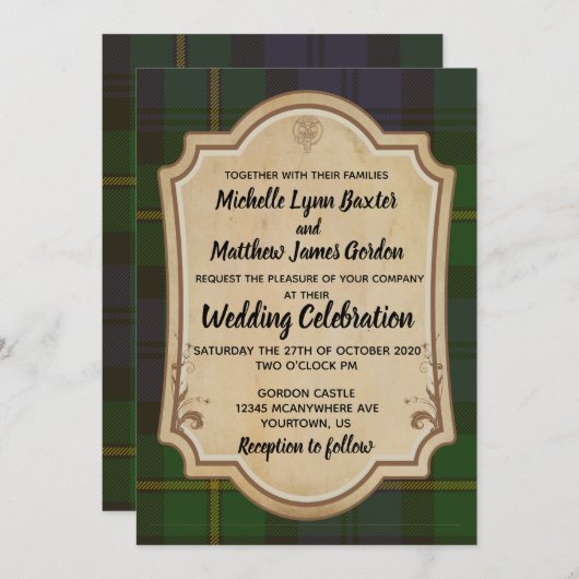 Gordon Tartan Wedding Invitation Kaart (Voorkant / Achterkant)