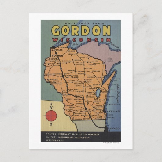 Gordon, Wisconsin - Large Letter Scenes Briefkaart (Voorkant)