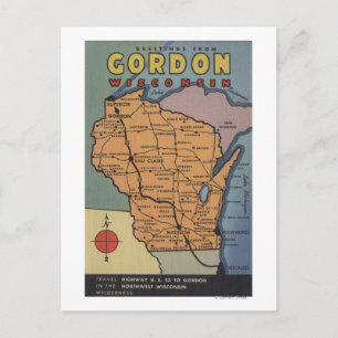 Gordon, Wisconsin - Large Letter Scenes Briefkaart