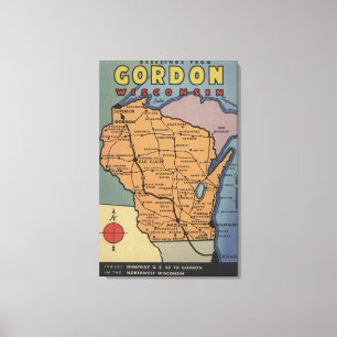 Gordon, Wisconsin - Large Letter Scenes Canvas Afdruk