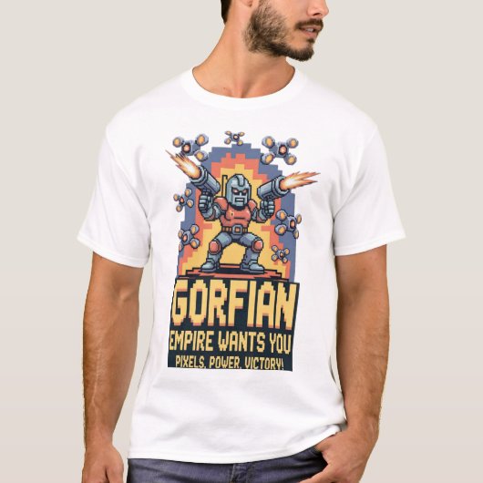 Gorfian Empire Retro Arcade Art T-shirt (Voorkant)