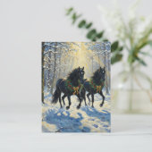 Gorgeous Black Horses Wreaths in Winter Woods Briefkaart (Staand voorkant)
