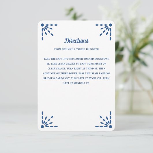 Gorgeous Blue Papel Picado Wedding Directions Informatiekaartje (Staand voorkant)