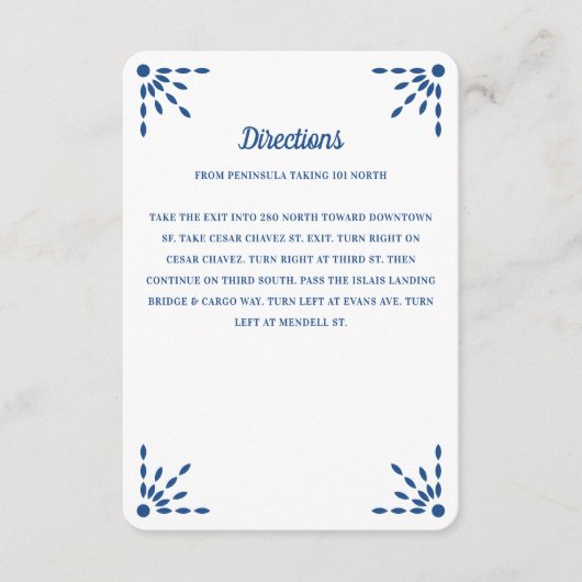 Gorgeous Blue Papel Picado Wedding Directions Informatiekaartje (Voorkant)