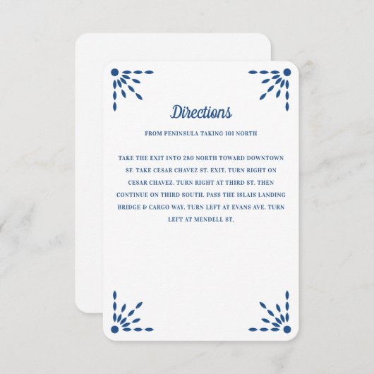 Gorgeous Blue Papel Picado Wedding Directions Informatiekaartje (Voorkant / Achterkant)