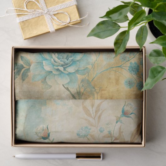 Gorgeous Blue Peonies on Distressed Background Tissuepapier (Geschenk)