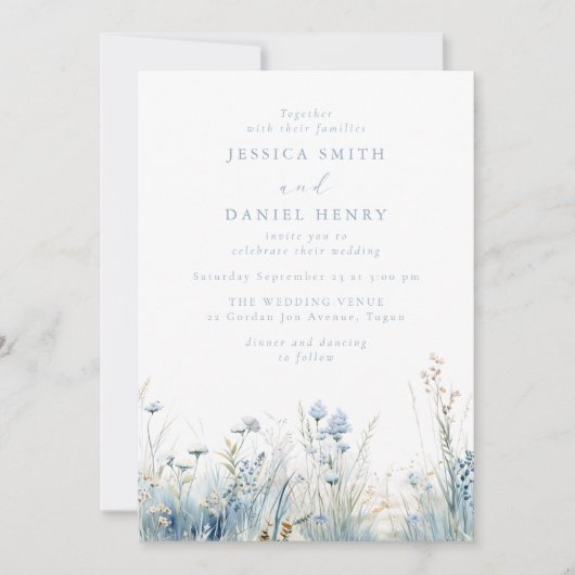 Gorgeous Blue Wildflower Meadow Wedding Kaart (Voorkant)