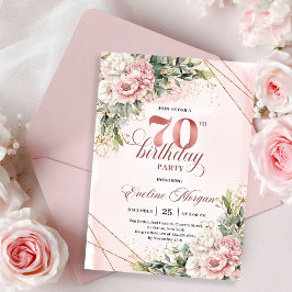 Gorgeous Blush Pink Watercolor Flowers 70 Birthday Kaart