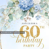 Gorgeous Boho Dusty Blue Floral Gold 60th Birthday Kaart