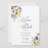 Gorgeous Botanical Purple Pansies Flowers Photo Save The Date (Voorkant)