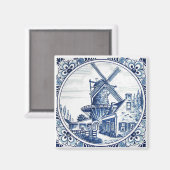 Gorgeous Delft Blue Windows Farmhouse Painting Magneet (Voorkant / Achterkant)