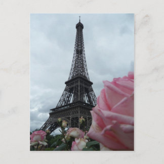 Gorgeous Eiffel Tower Pink Roses Photo Card Briefkaart