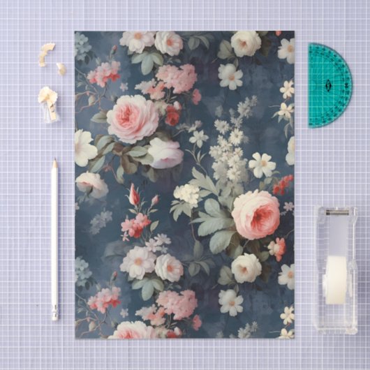 Gorgeous Flowers on a Dark Blue Background Tissuepapier (Craft)