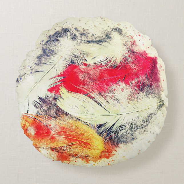 Gorgeous Funky Vibrant Feather Design Rond Kussen (Voorkant)