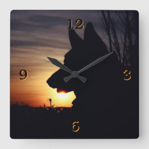Gorgeous German Shepherd Silhouette Wall Clock Vierkante Klok