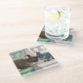 Gorgeous Glass Drink Coasters - Two Rabbits Glazen Onderzetter (Schuin)