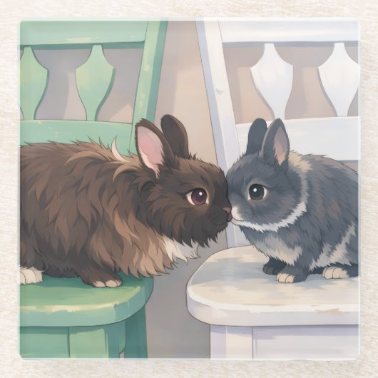 Gorgeous Glass Drink Coasters - Two Rabbits Glazen Onderzetter (Voorkant)